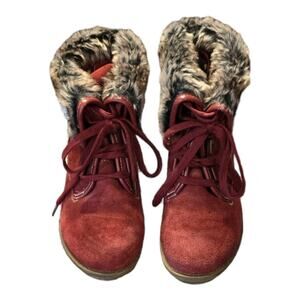 Spring Step Burgundy Suede Leather Fur Lined‎ Lace Up Boots Size  8